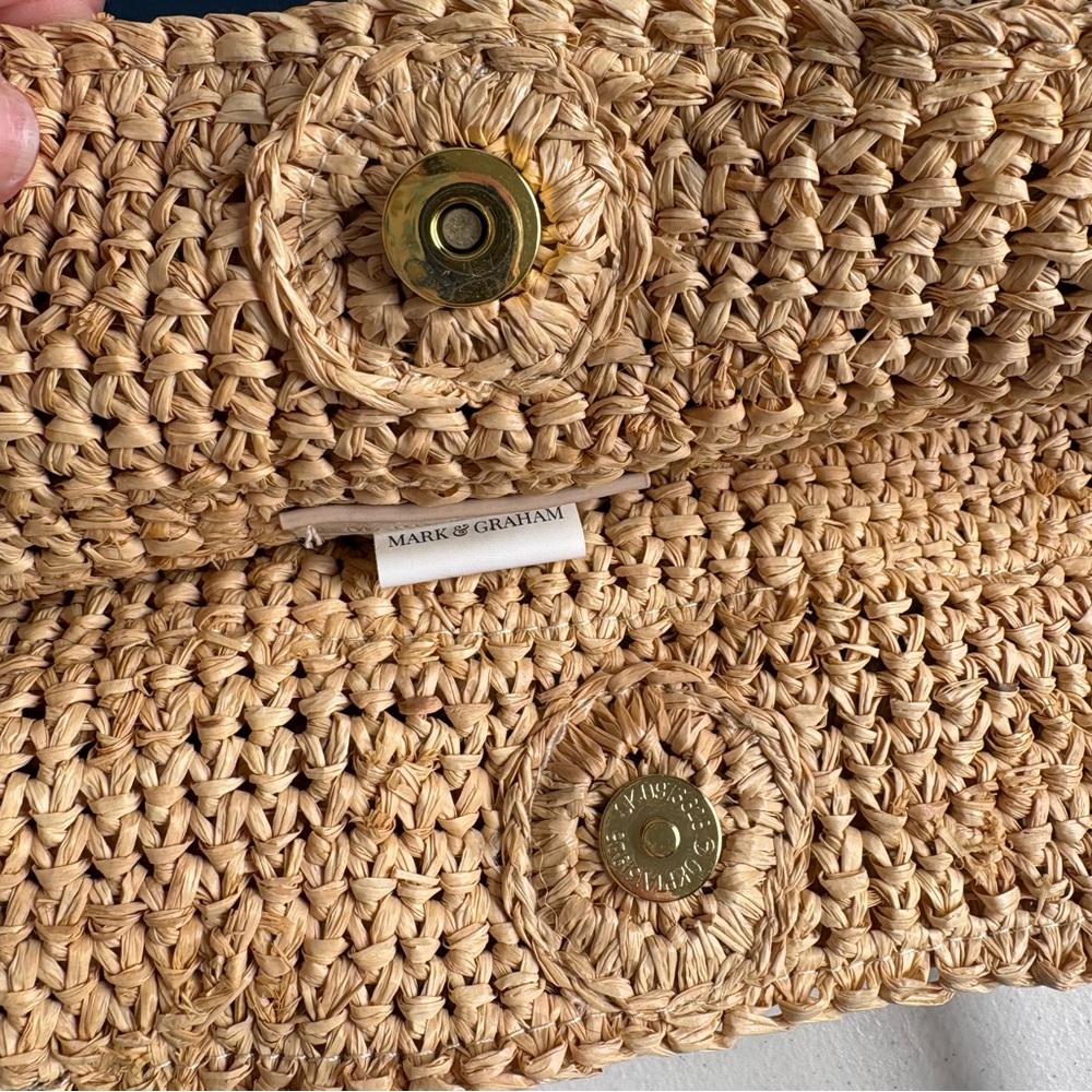 Mark & Graham Tan and Blue Raffia Ruffle Tote Bag NWOT Beach Pool Bag - Picture 9 of 13